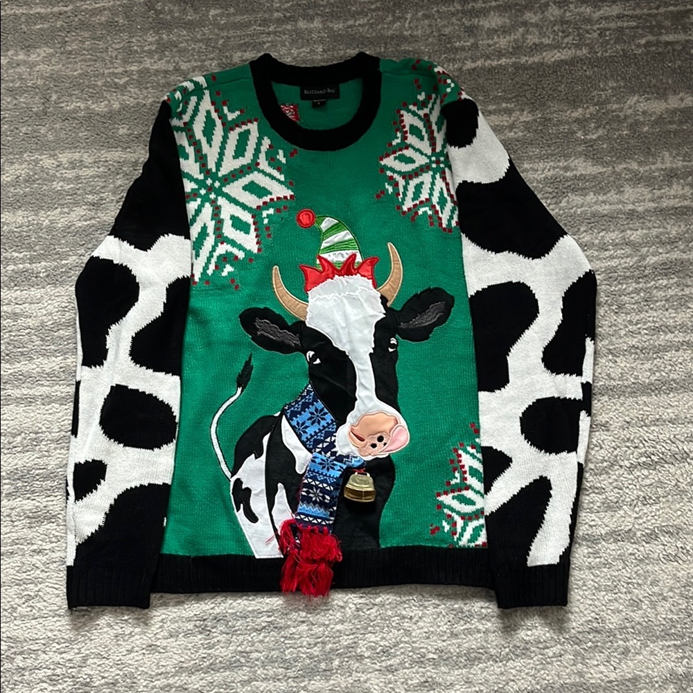 Festive Green Cow Print Sweater